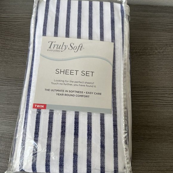 Truly Soft Pinstripe White and Purple Sheet 3pcs Set/ Size-Twin - Picture 1 of 6